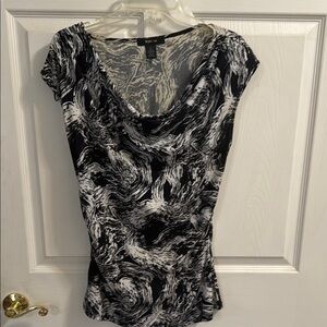 Black and White Fitted Cap Sleeve Blouse